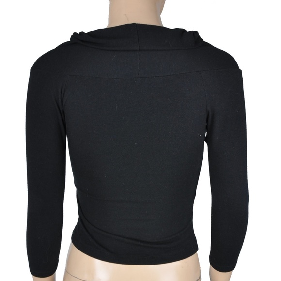 Cottura Long Sleeve V Neck Ruched Black Top Shirt - Picture 2 of 3